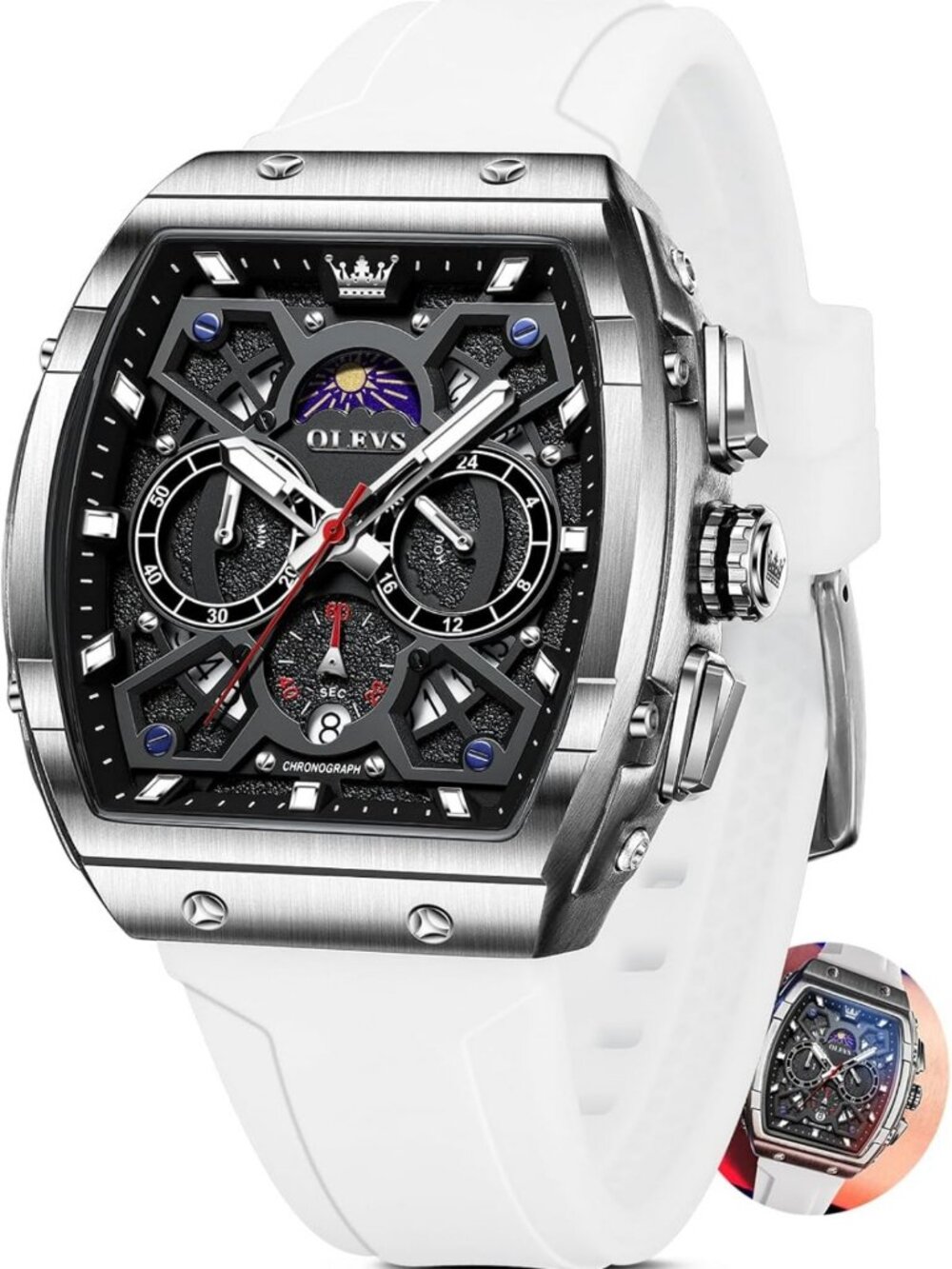 Luxury Men's Chronograph Watch | Square Silicone Band | Waterproof Design
